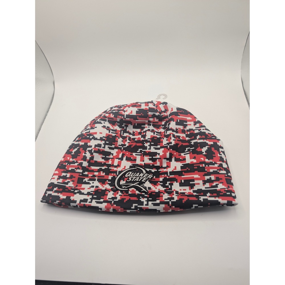 Quaker State Beanie Mens OSFM Red Digital Camo Fleece Lined Skull Cap Racing Hat